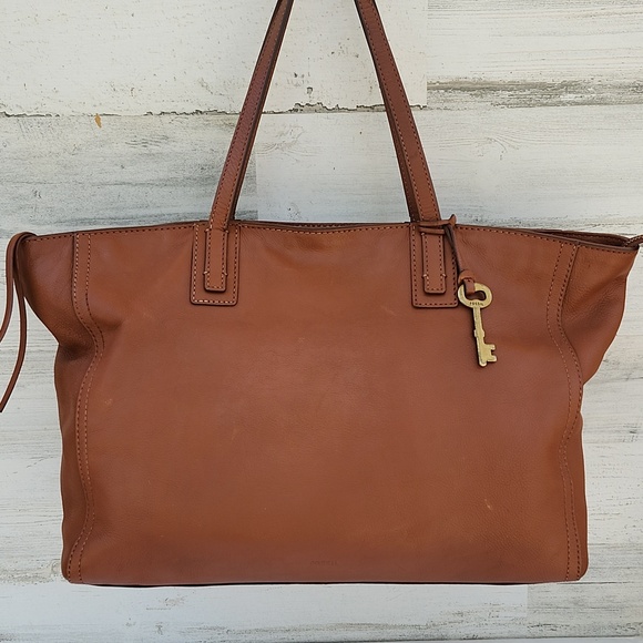 FOSSIL LEATHER TOTE BAG - Picture 1 of 13